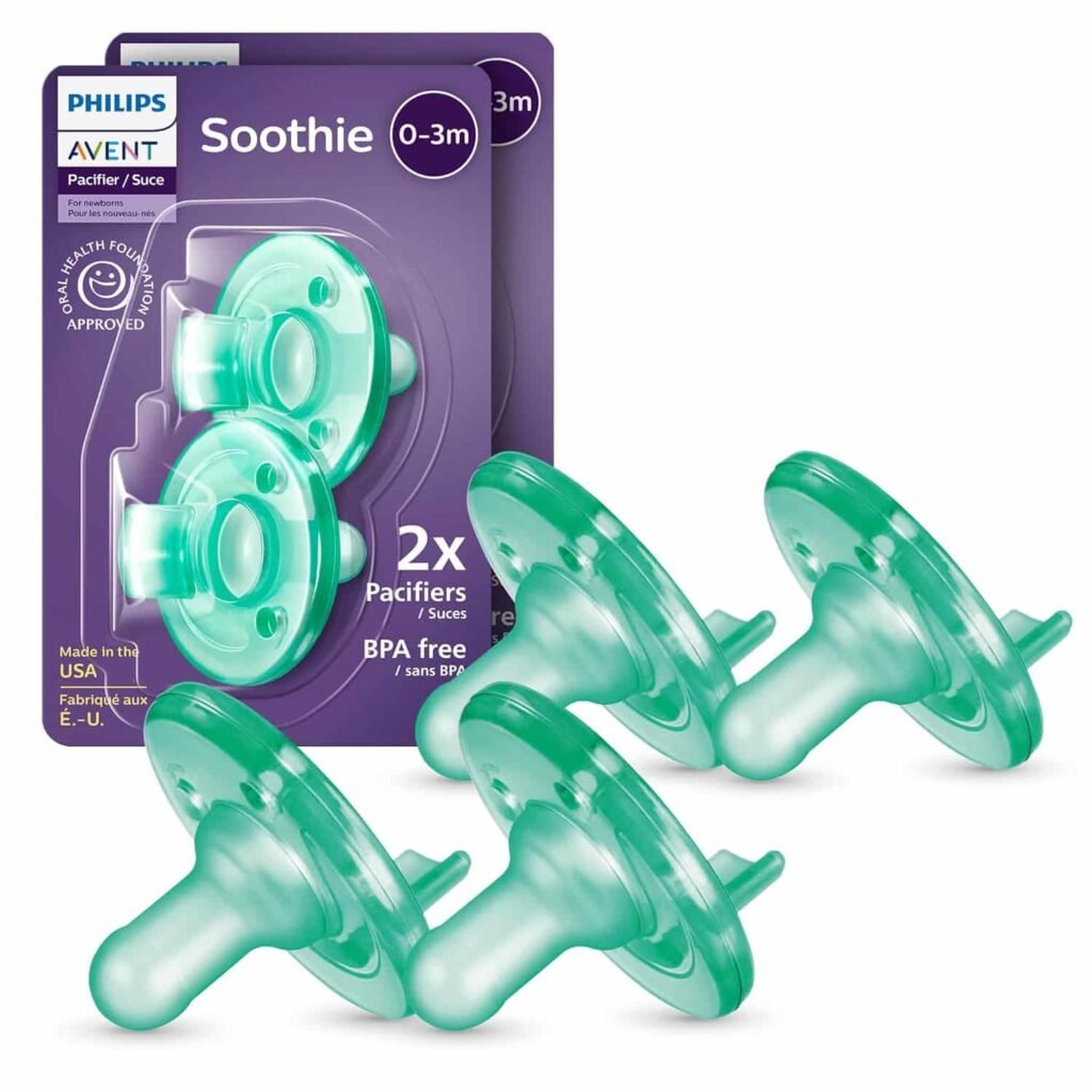 Philips Avent Soothie Chupetes ortodónticos para bebés, 100% de silicona, de una pieza, sin BPA, para bebés de 0 a 3 meses