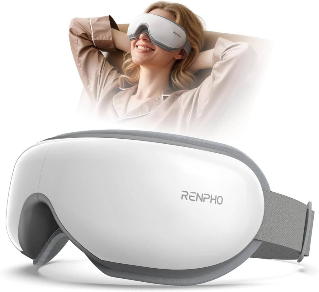 RENPHO - Masajeador de ojos con calor, masajeador de calor recargable con música Bluetooth para relajar y reducir la tensión de los ojos, ojeras y bolsas de los ojos, mejora el sueño, regalos familiares ideales (blanco)