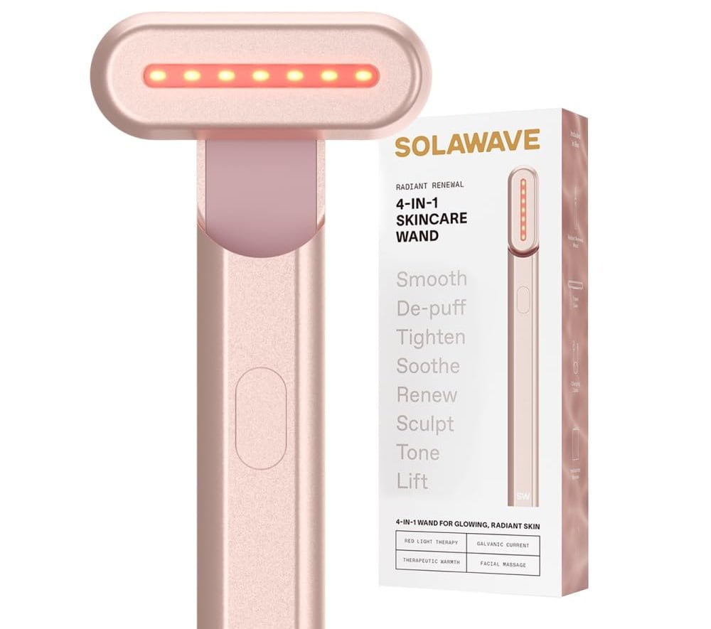 Solawave Varita de Terapia de Luz Roja 4 en 1 para Cara y Cuello | Dispositivo de Belleza con Corriente Galvánica, Masajeador y Calor | Antienvejecimiento, Reducción de Arrugas, Reafirmante de la Piel
