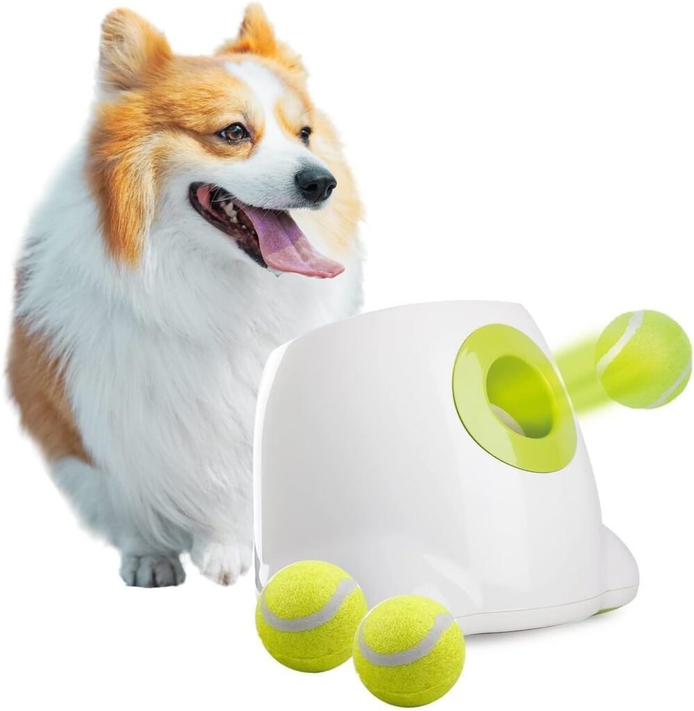 Lanzador automático de bolas para perros, máquina interactiva para mascotas, lanzador de bolas para interiores, 3 bolas incluidas (2 pulgadas) para perros pequeños a medianos
