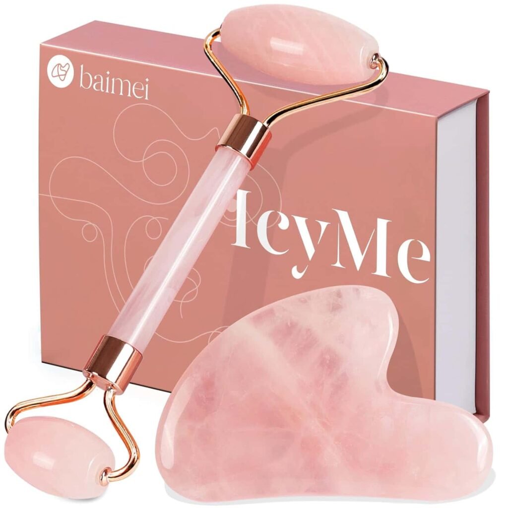 BAIMEI IcyMe - Rodillo de jade y Gua Sha, rodillo facial para reducir el enrojecimiento de la piel, cuidado personal para hombres y mujeres, masajeador para cara, ojos, cuello, alivia líneas finas