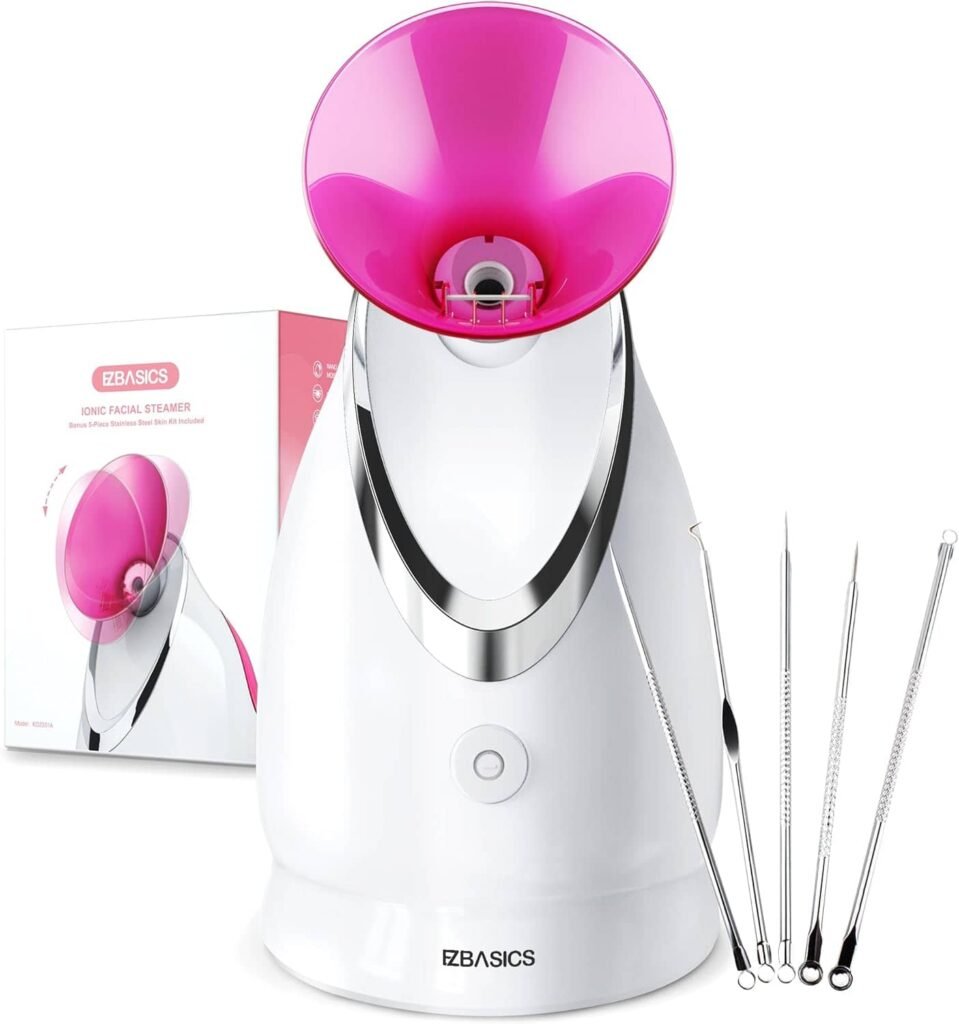 EZBASICS Vaporizador Facial Iónico Vaporizador de Cara para Facial en Casa, Humidificador de Niebla Cálida Atomizador para Cara Sauna Spa Senos Paranasales Hidratación, Desobstruye los Poros