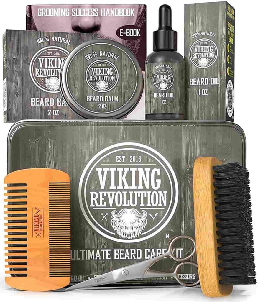 viking revolution kit definitivo para barba kit de aseo para barba con cepillo para barba, peine para barba, bálsamo para barba, aceite de barba, tijeras para barba y bigote regalos para hombr